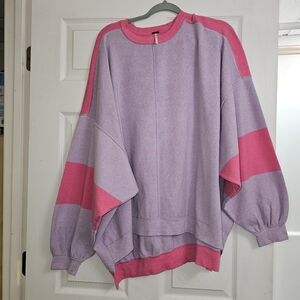 Free People Uptown Color Block Lavender And  Pink Sweater.